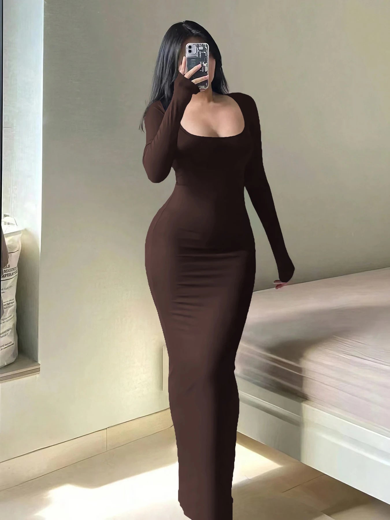 LONG SLEEVE BODYCON MAXI DRESS