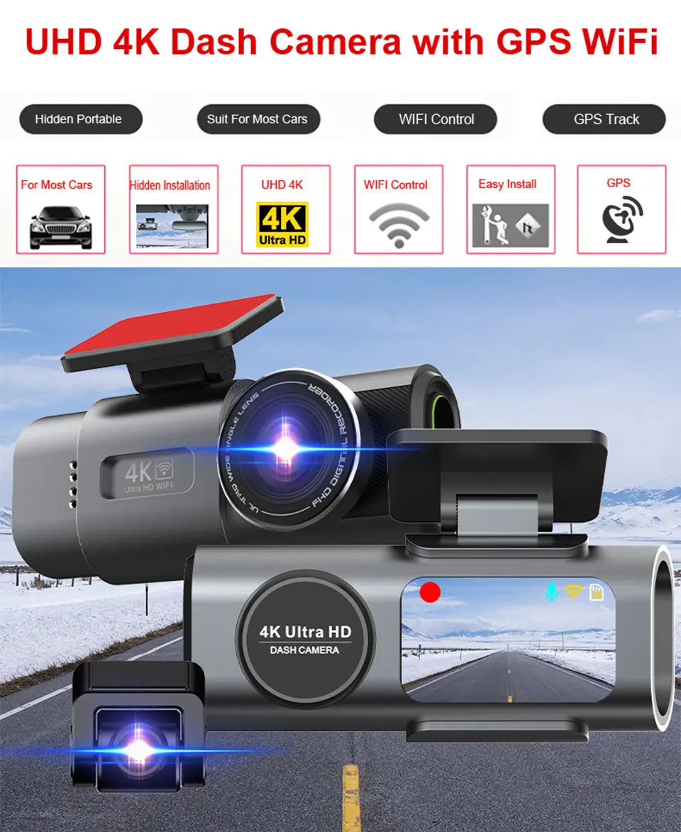 4K UHD DASHCAM MET WIFI & GPS (NIGHT VISION, 24U PARKING MODE)