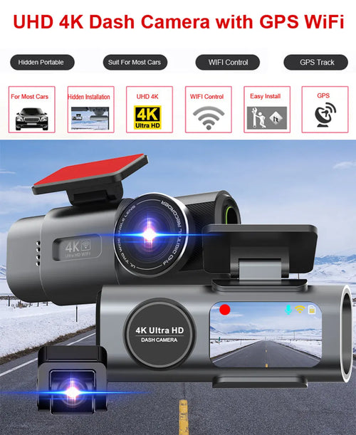 4K UHD DASHCAM MET WIFI & GPS (NIGHT VISION, 24U PARKING MODE)