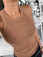 AMES RIBBED TANK TOP (ELASTISCH, O-NECK, ZOMER BASIC)