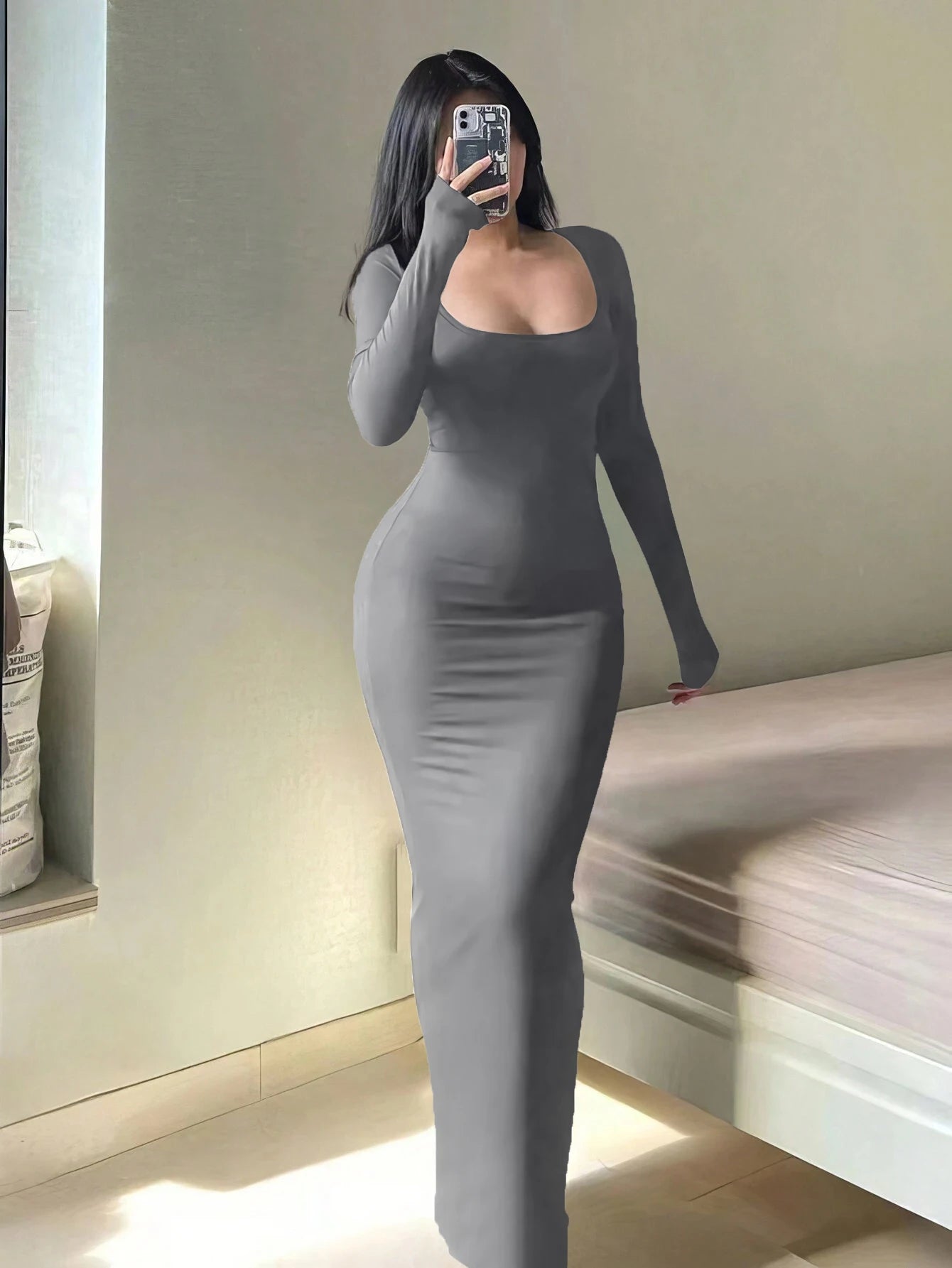 LONG SLEEVE BODYCON MAXI DRESS