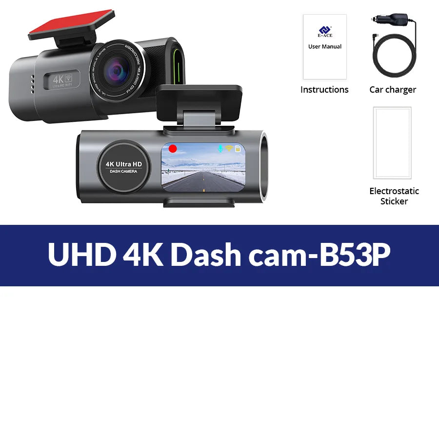 4K UHD DASHCAM MET WIFI & GPS (NIGHT VISION, 24U PARKING MODE)