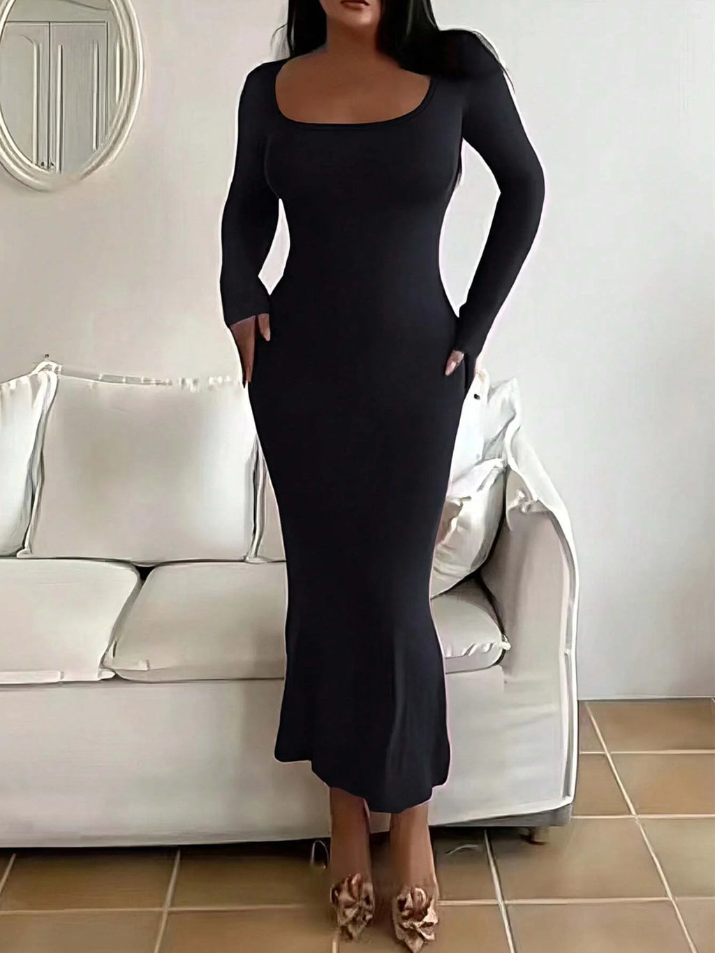 LONG SLEEVE BODYCON MAXI DRESS