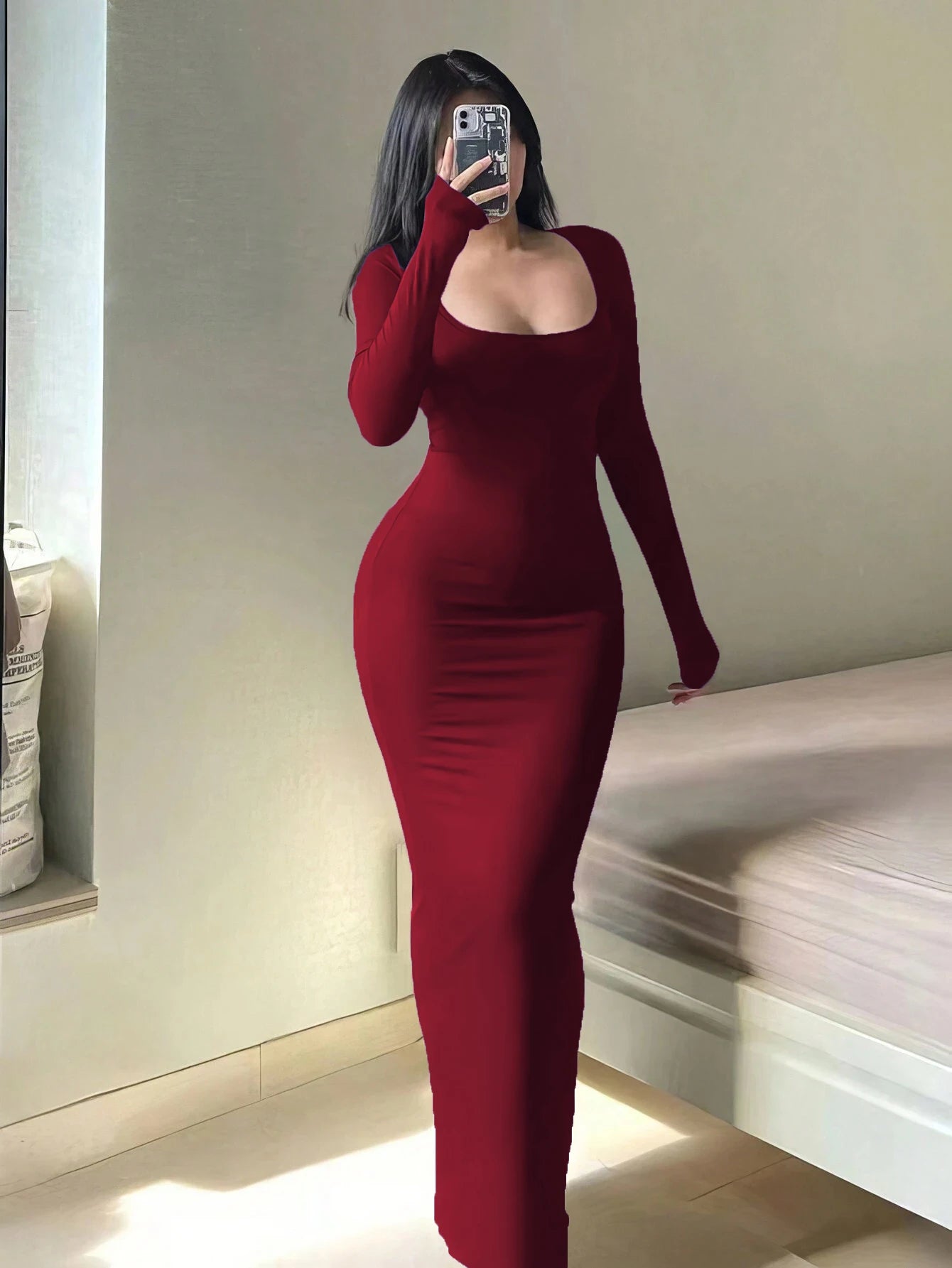 LONG SLEEVE BODYCON MAXI DRESS