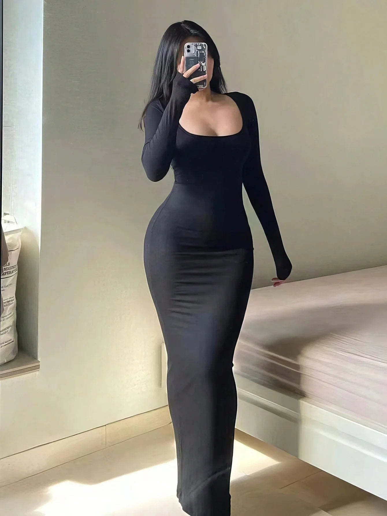 LONG SLEEVE BODYCON MAXI DRESS