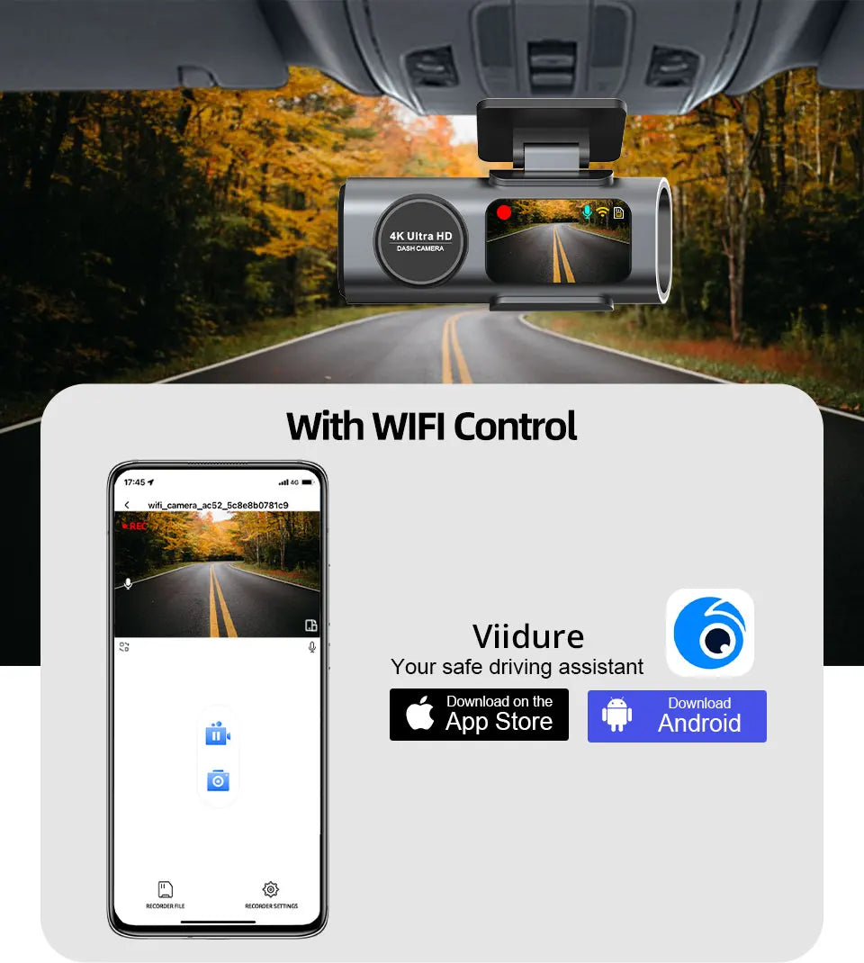 4K UHD DASHCAM MET WIFI & GPS (NIGHT VISION, 24U PARKING MODE)