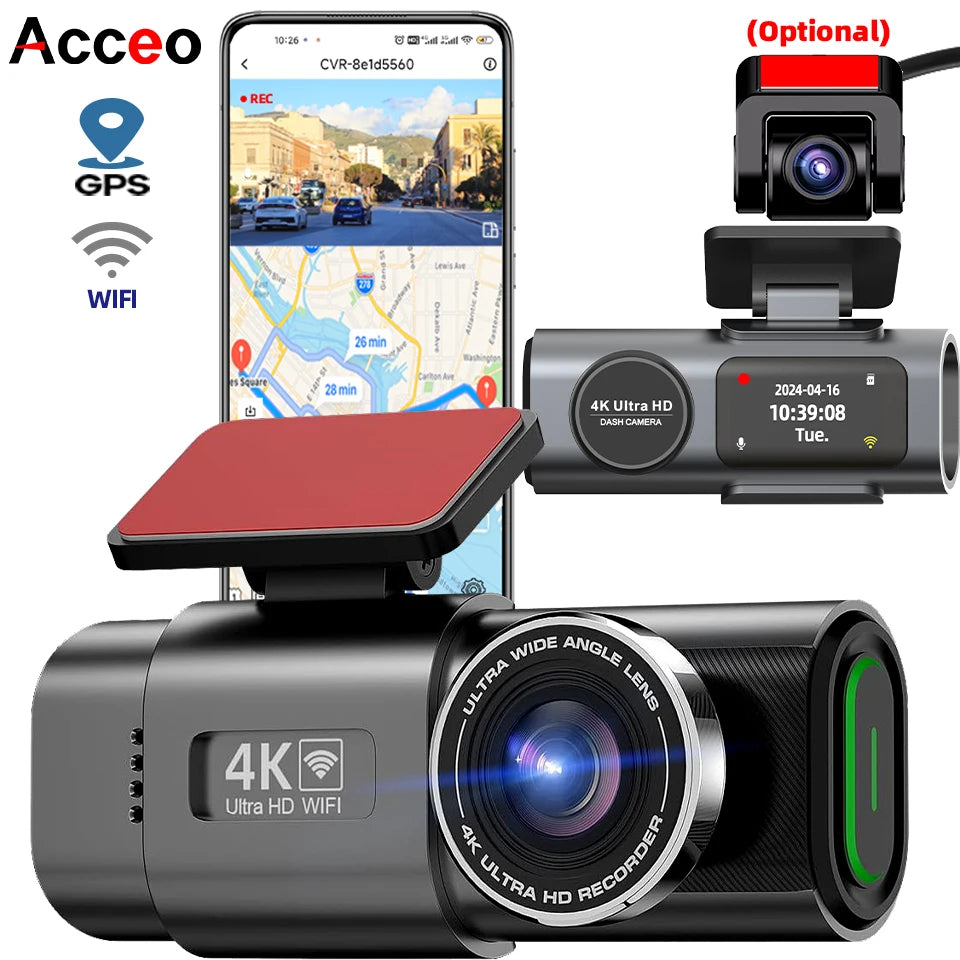 4K UHD DASHCAM MET WIFI & GPS (NIGHT VISION, 24U PARKING MODE)